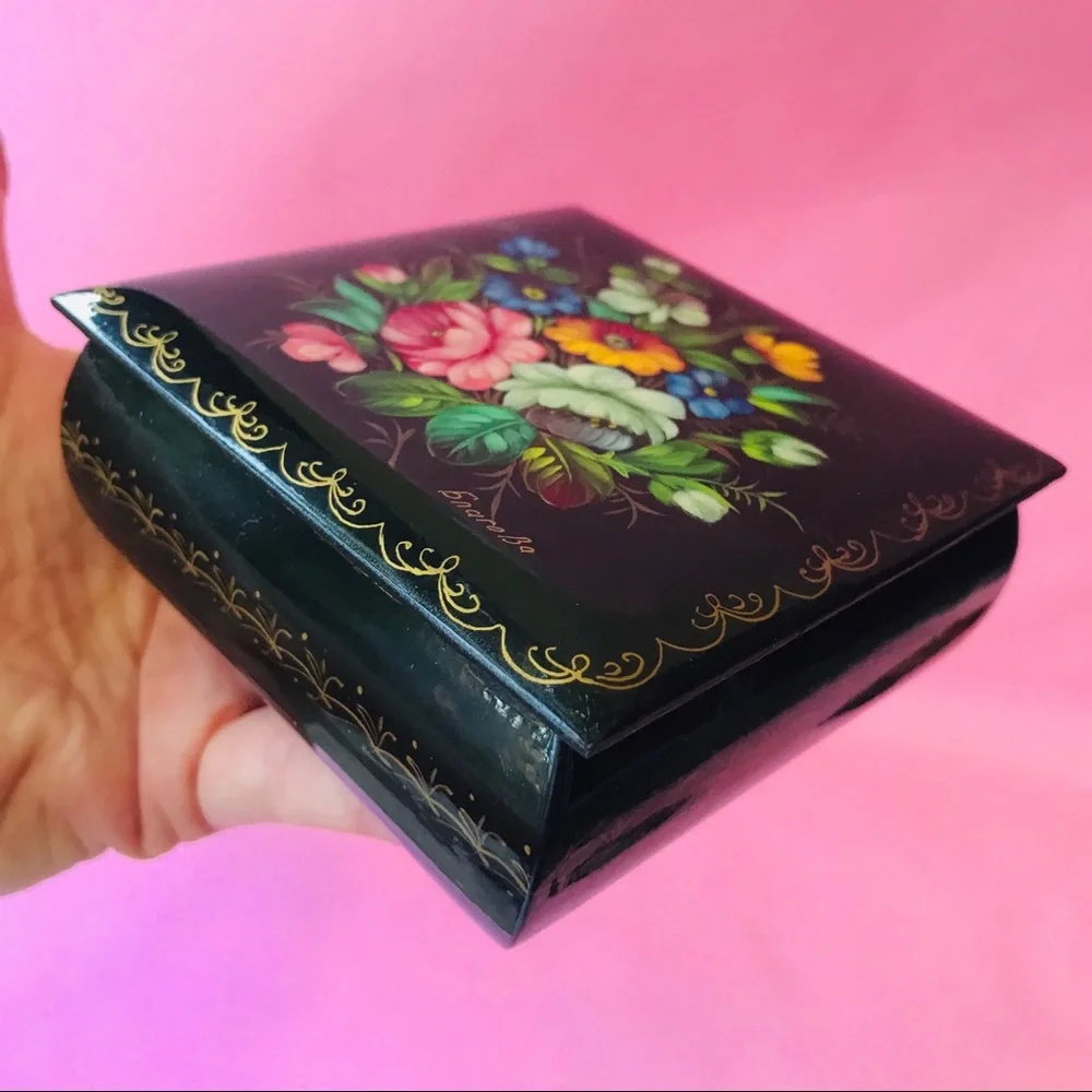 Vintage handmade and painted wooden jewelry box